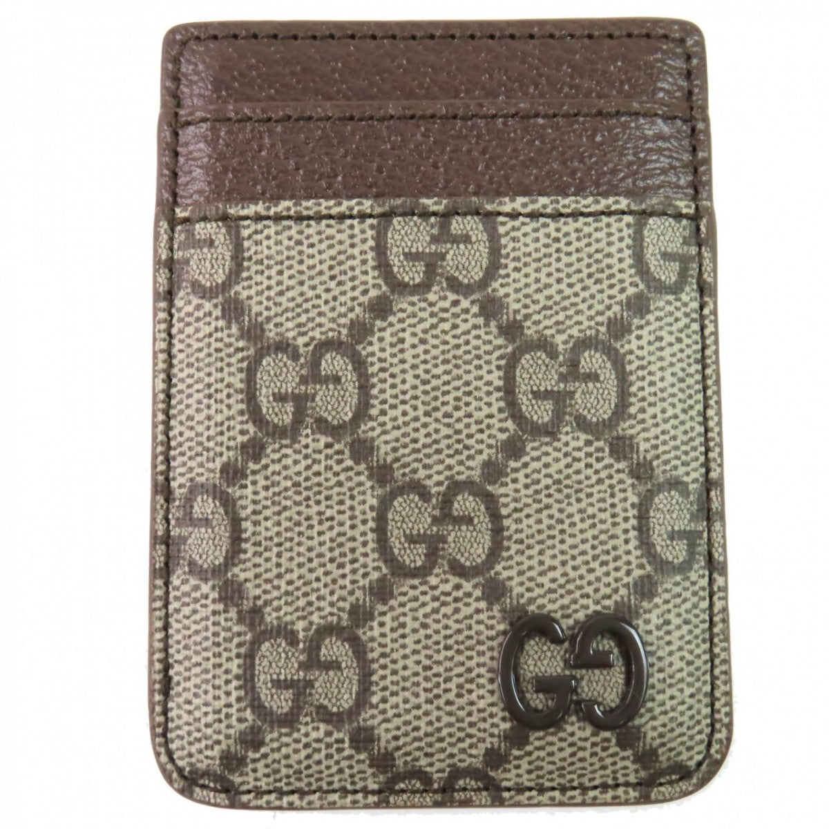 GUCCI Card Case 817197 PVC x leather, GG Supreme canvas beige Magnetic Card Case for Smartphones