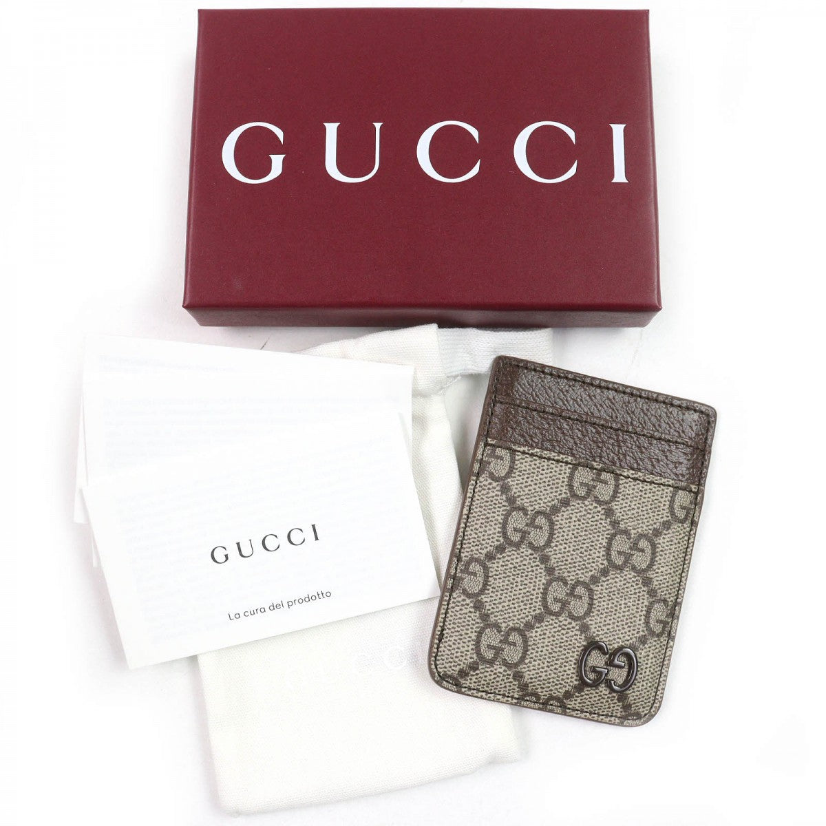 GUCCI Card Case 817197 PVC x leather, GG Supreme canvas beige Magnetic Card Case for Smartphones
