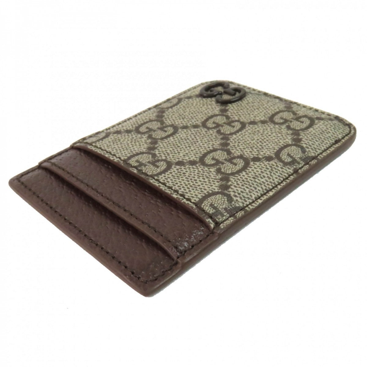 GUCCI Card Case 817197 PVC x leather, GG Supreme canvas beige Magnetic Card Case for Smartphones