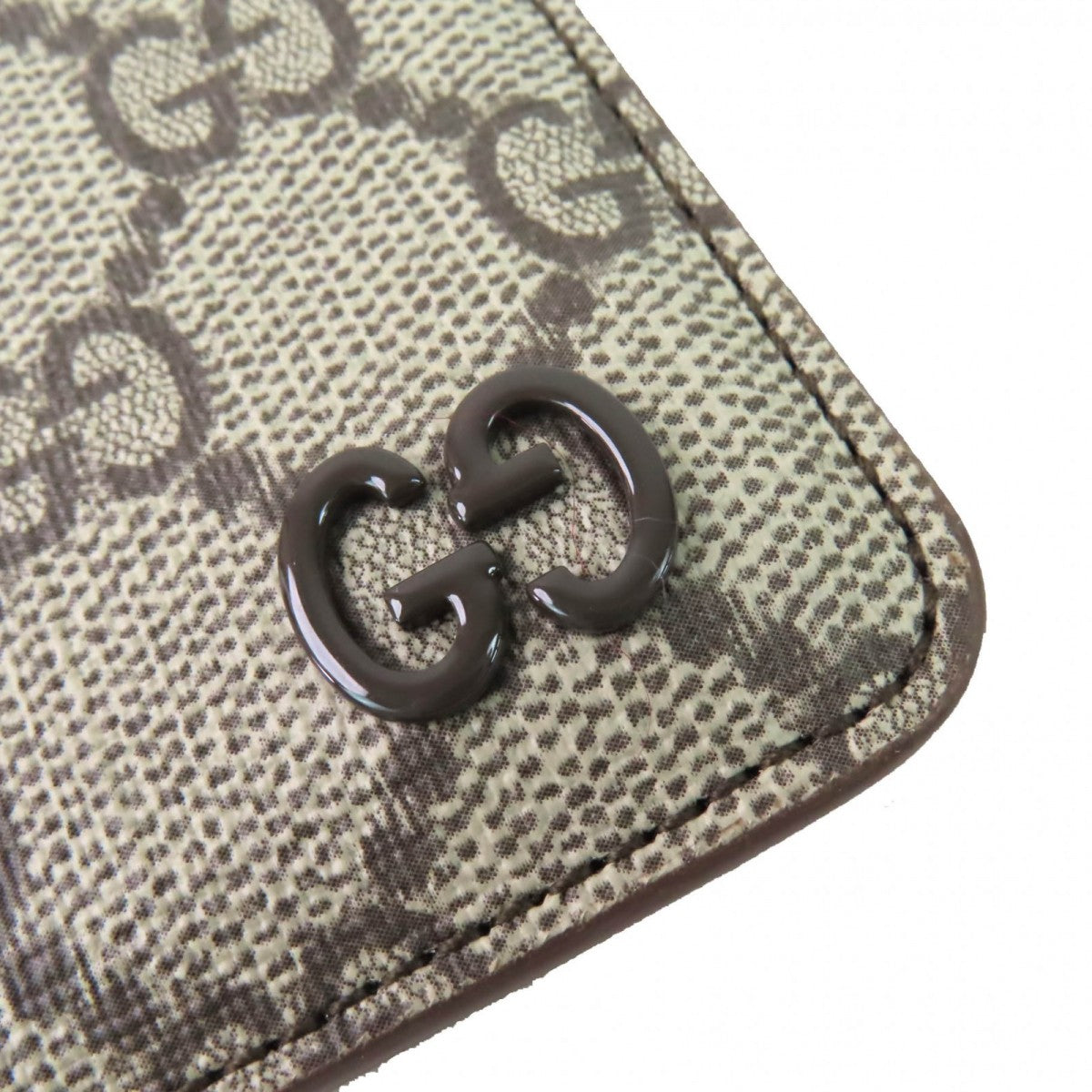 GUCCI Card Case 817197 PVC x leather, GG Supreme canvas beige Magnetic Card Case for Smartphones