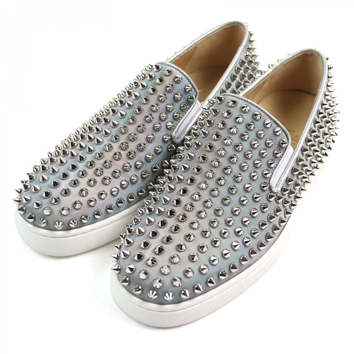 Christian Louboutin Slip-on leather Aurora Silver Studs Roller boat 40
