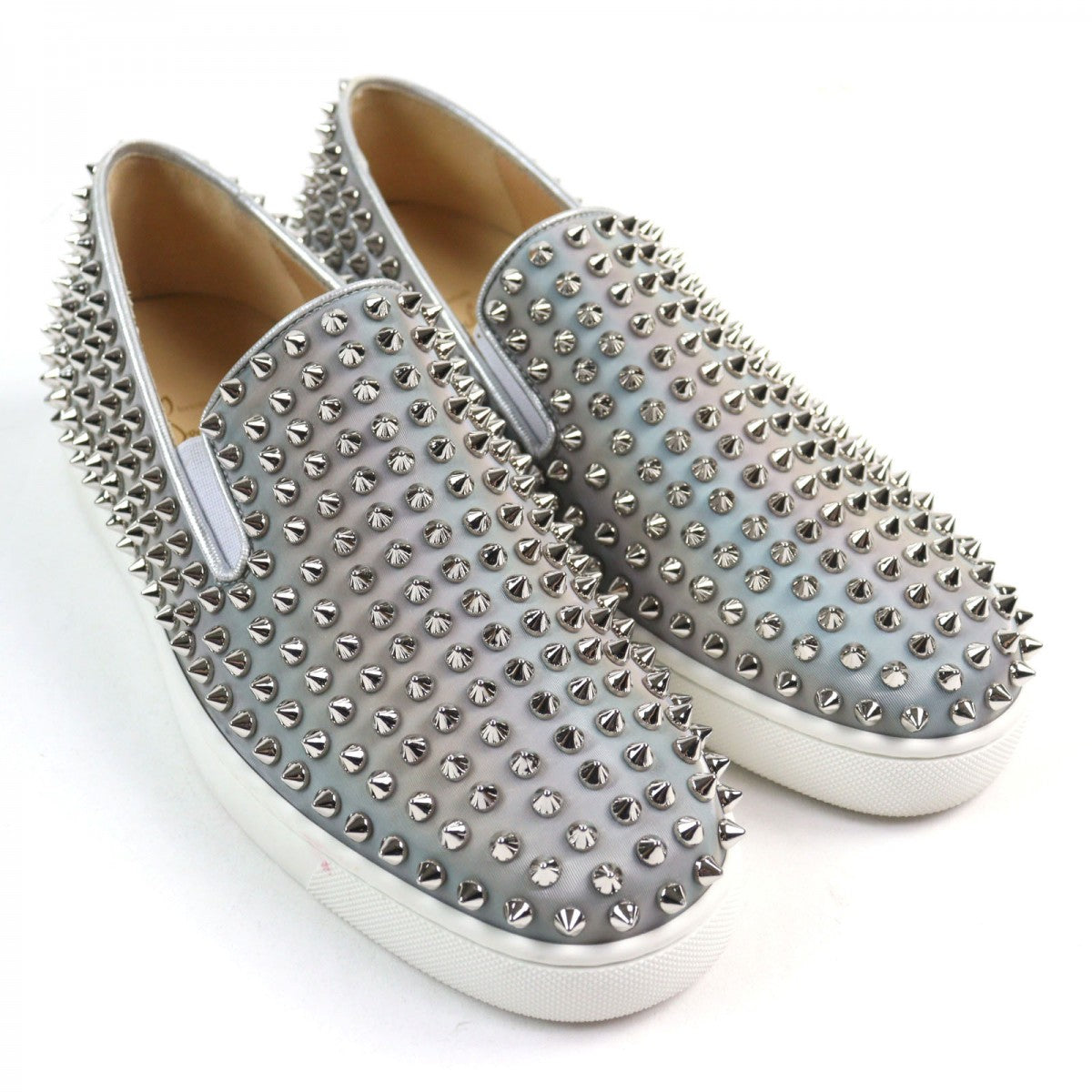 Christian Louboutin Slip-on leather Aurora Silver Studs Roller boat 40
