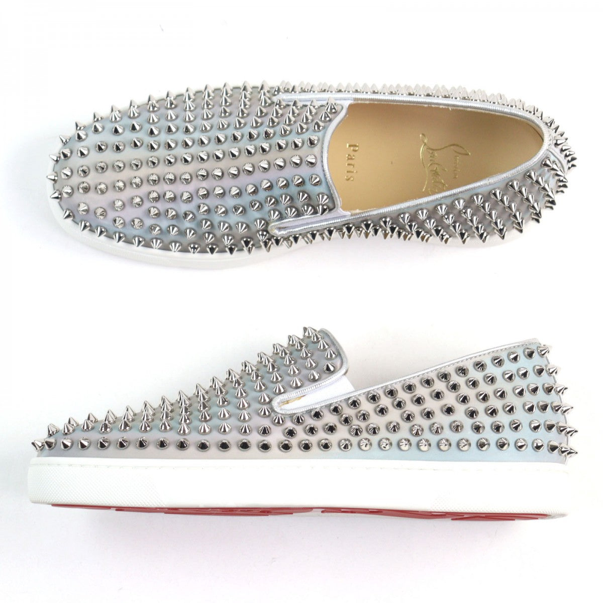 Christian Louboutin Slip-on leather Aurora Silver Studs Roller boat 40
