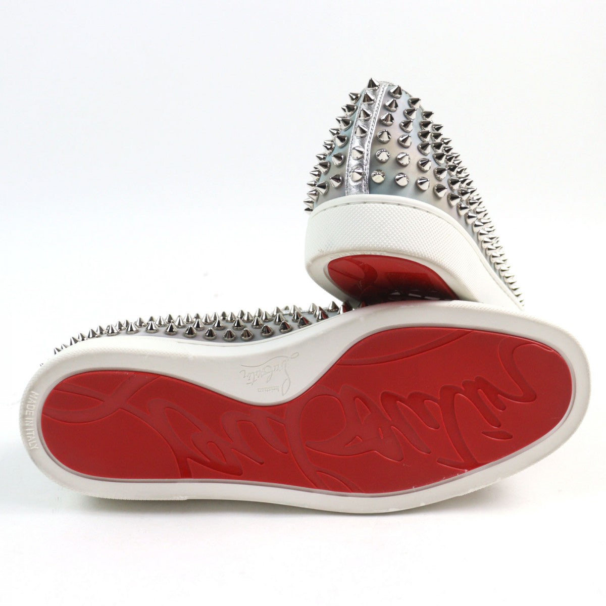 Christian Louboutin Slip-on leather Aurora Silver Studs Roller boat 40