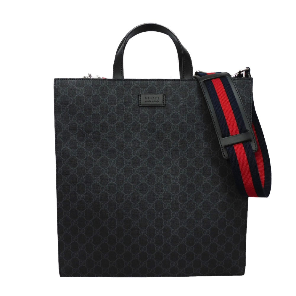 GUCCI Tote Bag 495559 K5IAN 1095 Soft GG Supreme canvas (polyurethane finish) x Calfskin black Soft GG Supreme Web stripe tote