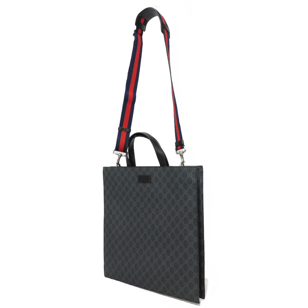 GUCCI Tote Bag 495559 K5IAN 1095 Soft GG Supreme canvas (polyurethane finish) x Calfskin black Soft GG Supreme Web stripe tote