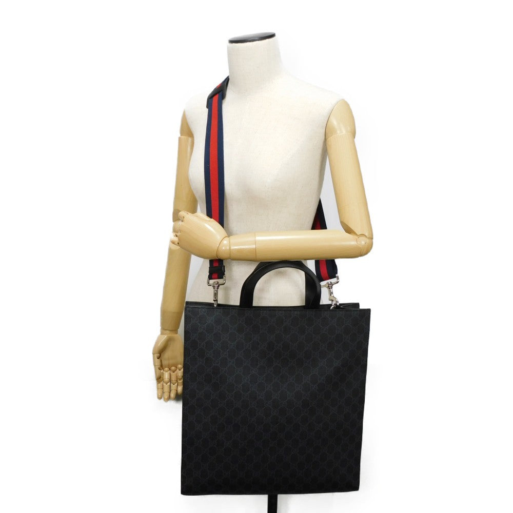 GUCCI Tote Bag 495559 K5IAN 1095 Soft GG Supreme canvas (polyurethane finish) x Calfskin black Soft GG Supreme Web stripe tote
