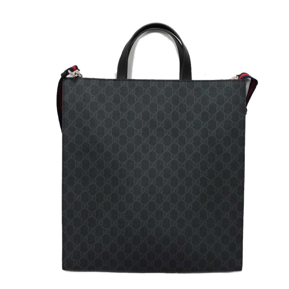 GUCCI Tote Bag 495559 K5IAN 1095 Soft GG Supreme canvas (polyurethane finish) x Calfskin black Soft GG Supreme Web stripe tote