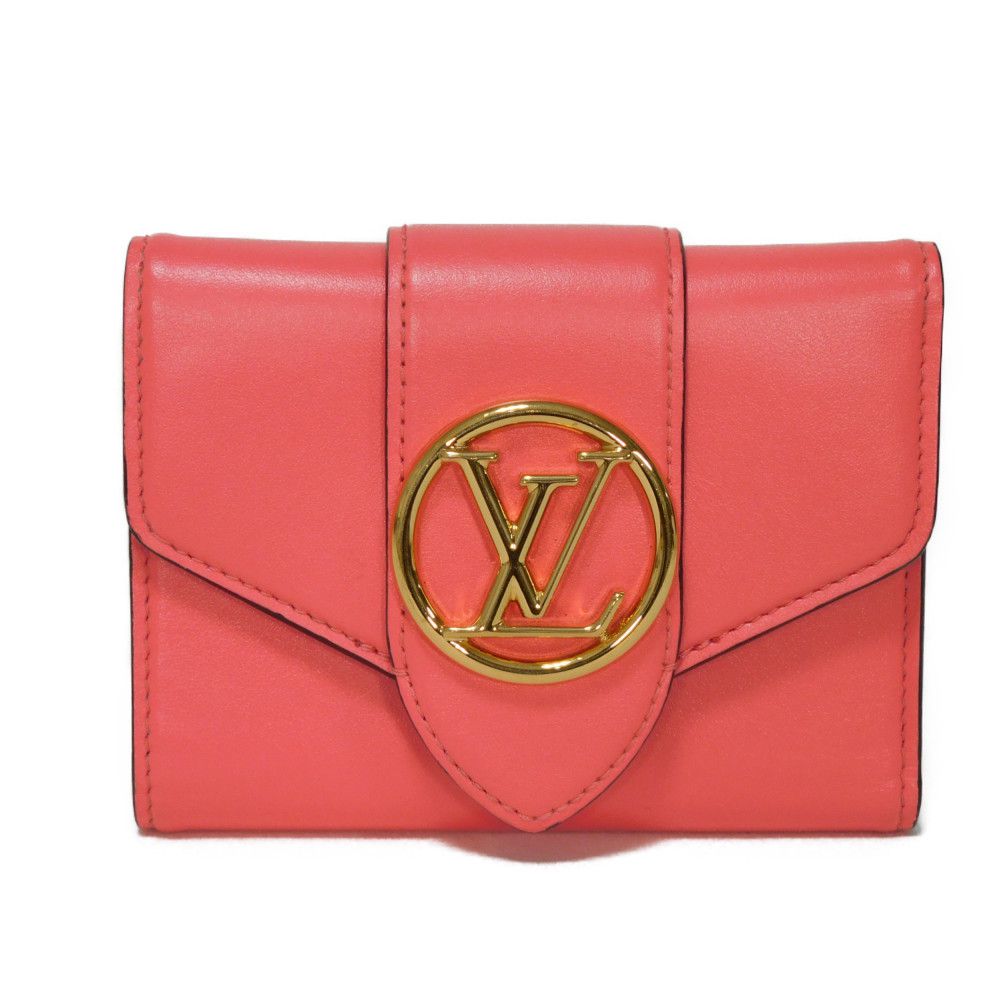 LOUIS VUITTON Tri-fold wallet M69177 Smooth Calfskin Leather Dahlia LV circle Portefeuille LV Pont Neuf Compact Rear