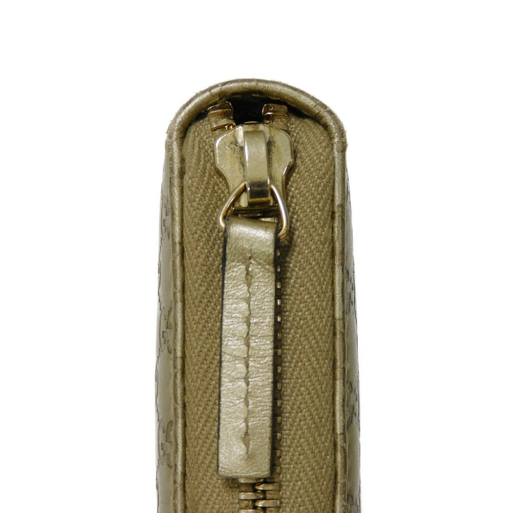 GUCCI Long Wallet Purse 388680 GG striped leather Champagne Gold Micro GG Shima Guccissima Ribbon Zip Around Wallet
