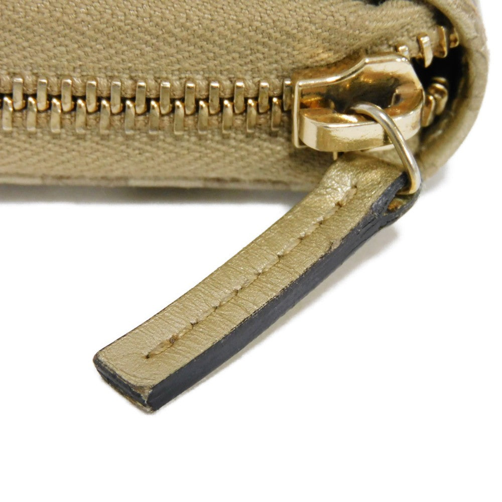 GUCCI Long Wallet Purse 388680 GG striped leather Champagne Gold Micro GG Shima Guccissima Ribbon Zip Around Wallet