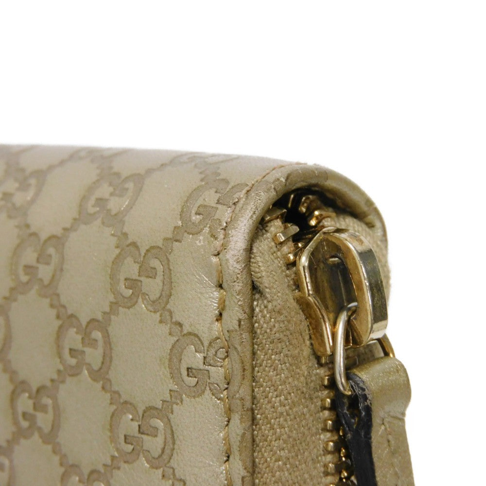 GUCCI Long Wallet Purse 388680 GG striped leather Champagne Gold Micro GG Shima Guccissima Ribbon Zip Around Wallet