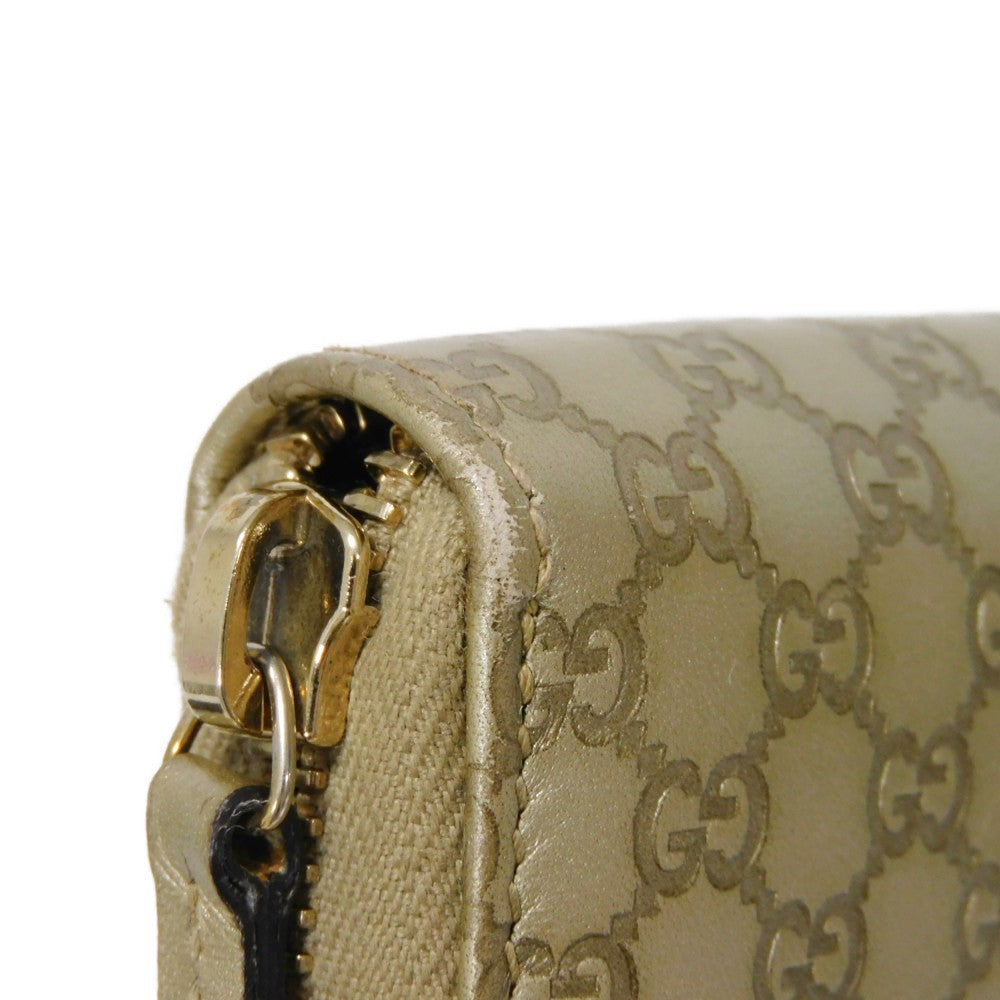 GUCCI Long Wallet Purse 388680 GG striped leather Champagne Gold Micro GG Shima Guccissima Ribbon Zip Around Wallet