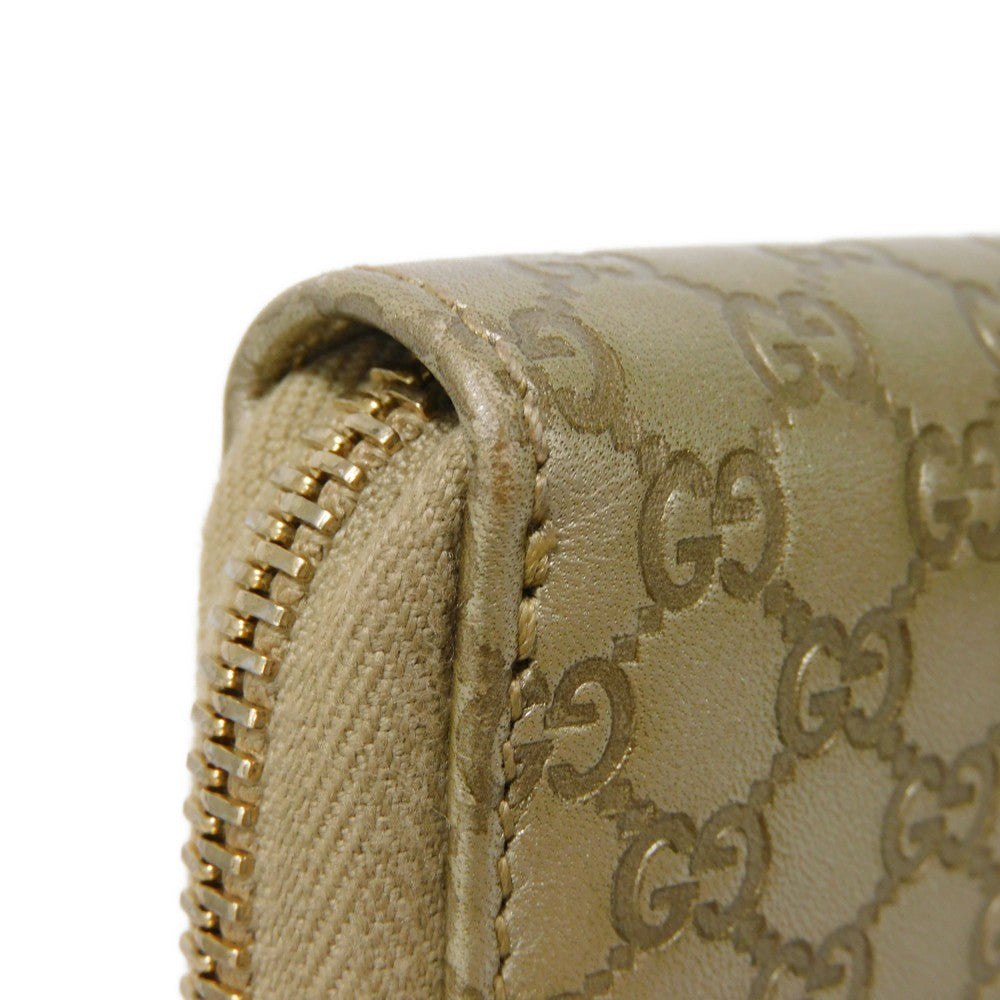 GUCCI Long Wallet Purse 388680 GG striped leather Champagne Gold Micro GG Shima Guccissima Ribbon Zip Around Wallet