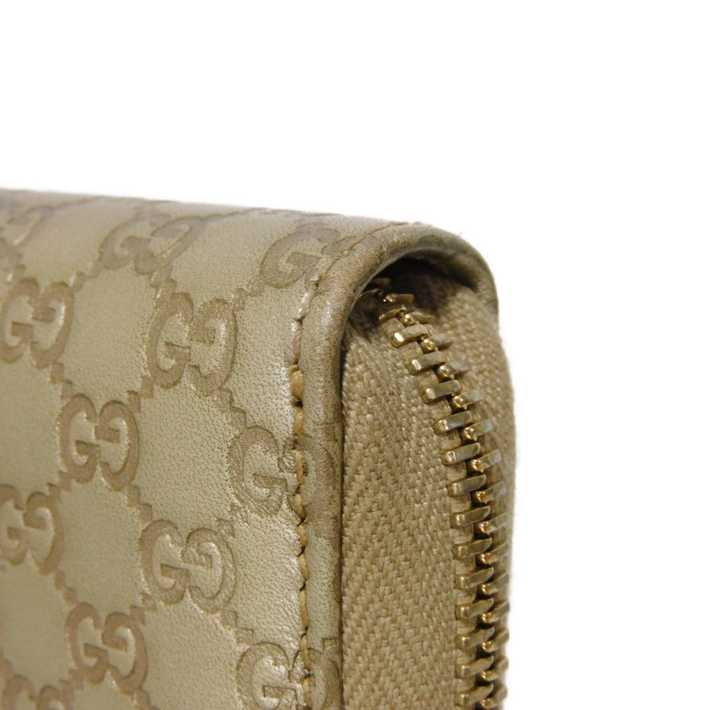GUCCI Long Wallet Purse 388680 GG striped leather Champagne Gold Micro GG Shima Guccissima Ribbon Zip Around Wallet