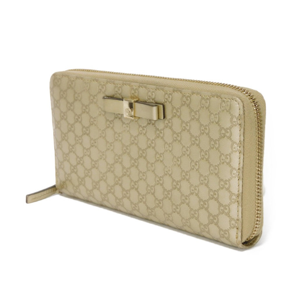 GUCCI Long Wallet Purse 388680 GG striped leather Champagne Gold Micro GG Shima Guccissima Ribbon Zip Around Wallet
