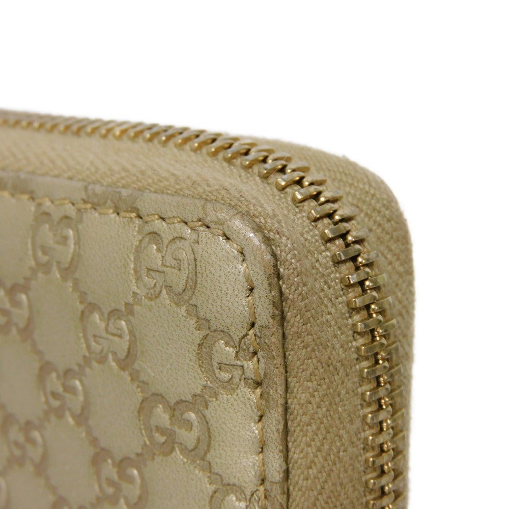 GUCCI Long Wallet Purse 388680 GG striped leather Champagne Gold Micro GG Shima Guccissima Ribbon Zip Around Wallet