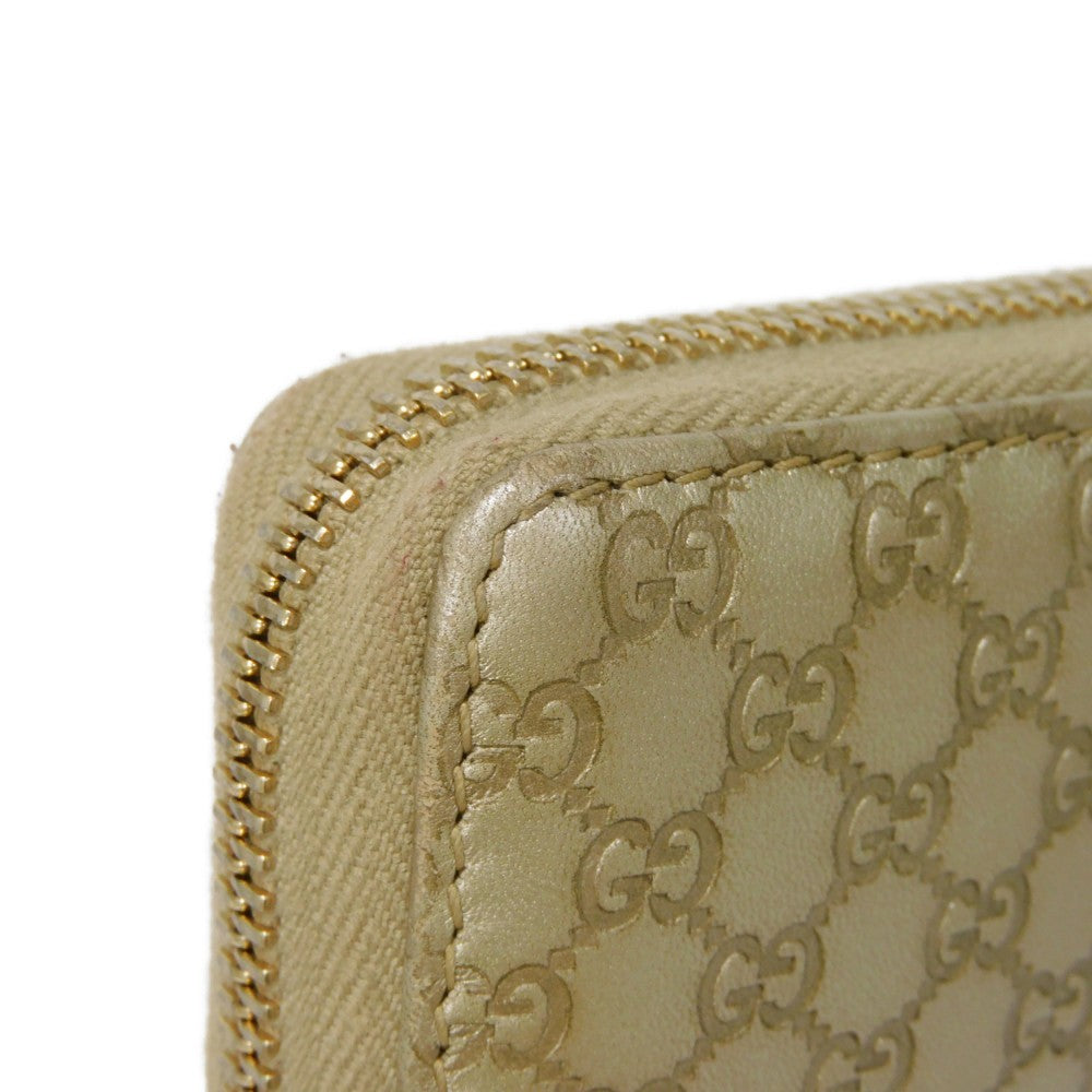 GUCCI Long Wallet Purse 388680 GG striped leather Champagne Gold Micro GG Shima Guccissima Ribbon Zip Around Wallet