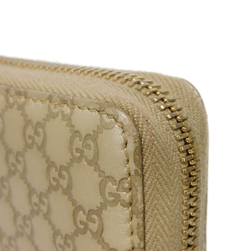 GUCCI Long Wallet Purse 388680 GG striped leather Champagne Gold Micro GG Shima Guccissima Ribbon Zip Around Wallet