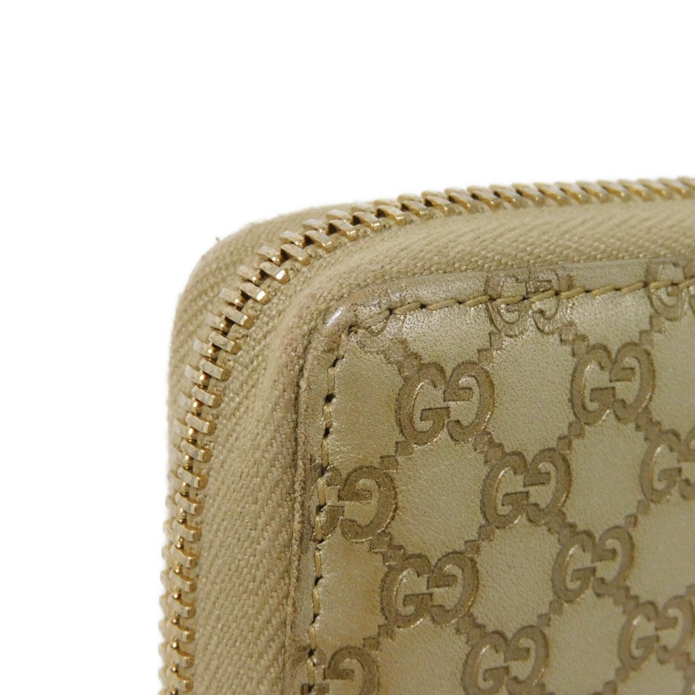 GUCCI Long Wallet Purse 388680 GG striped leather Champagne Gold Micro GG Shima Guccissima Ribbon Zip Around Wallet