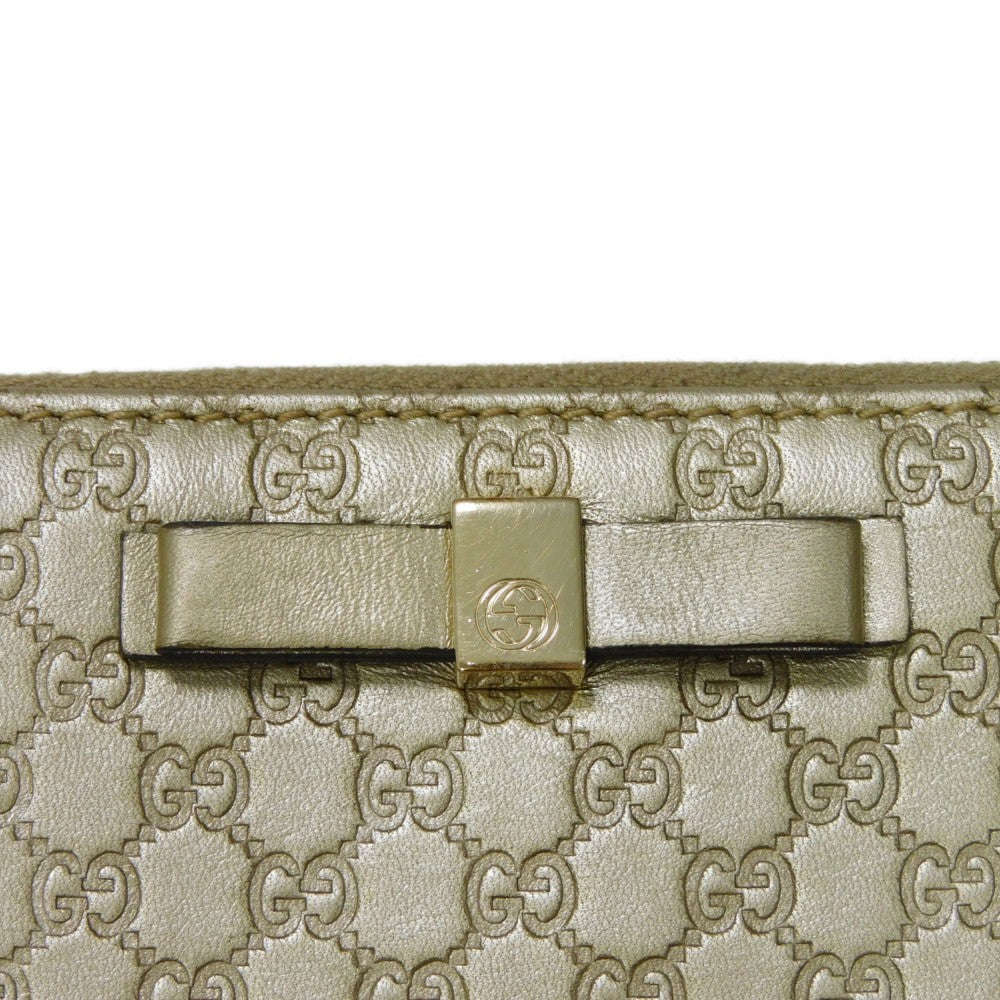 GUCCI Long Wallet Purse 388680 GG striped leather Champagne Gold Micro GG Shima Guccissima Ribbon Zip Around Wallet