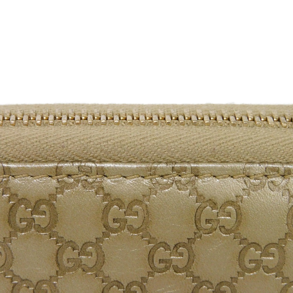 GUCCI Long Wallet Purse 388680 GG striped leather Champagne Gold Micro GG Shima Guccissima Ribbon Zip Around Wallet
