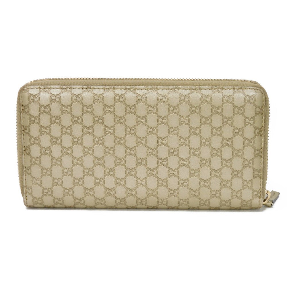 GUCCI Long Wallet Purse 388680 GG striped leather Champagne Gold Micro GG Shima Guccissima Ribbon Zip Around Wallet