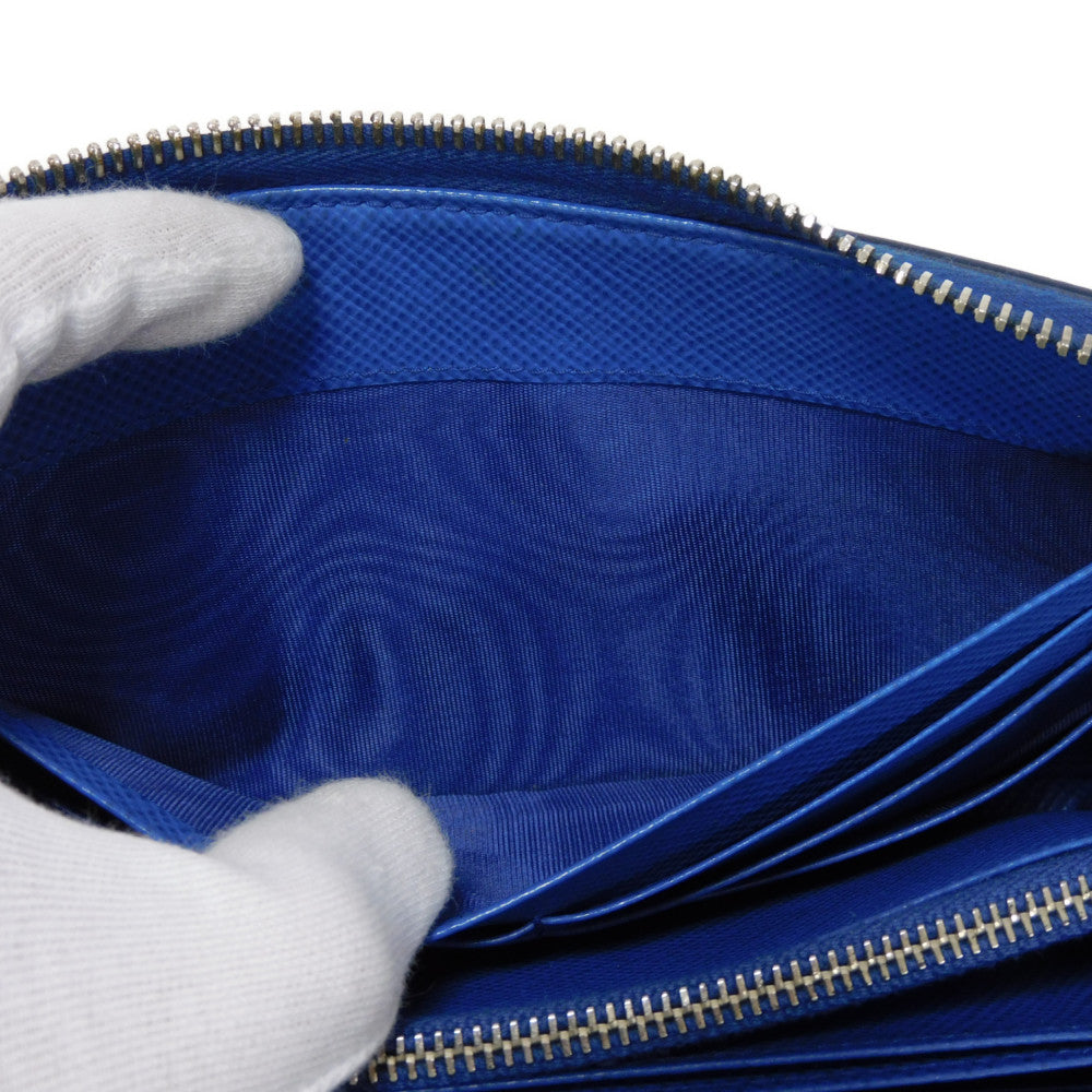 PRADA Long Wallet Purse 2ML317 Safiano leather (stamped) blue logo metal Saffiano striped round zip wallet