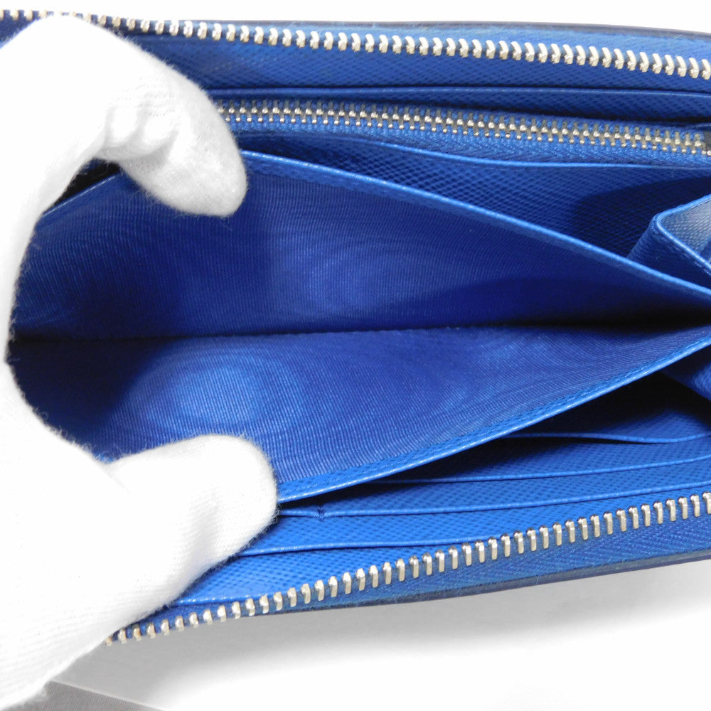PRADA Long Wallet Purse 2ML317 Safiano leather (stamped) blue logo metal Saffiano striped round zip wallet