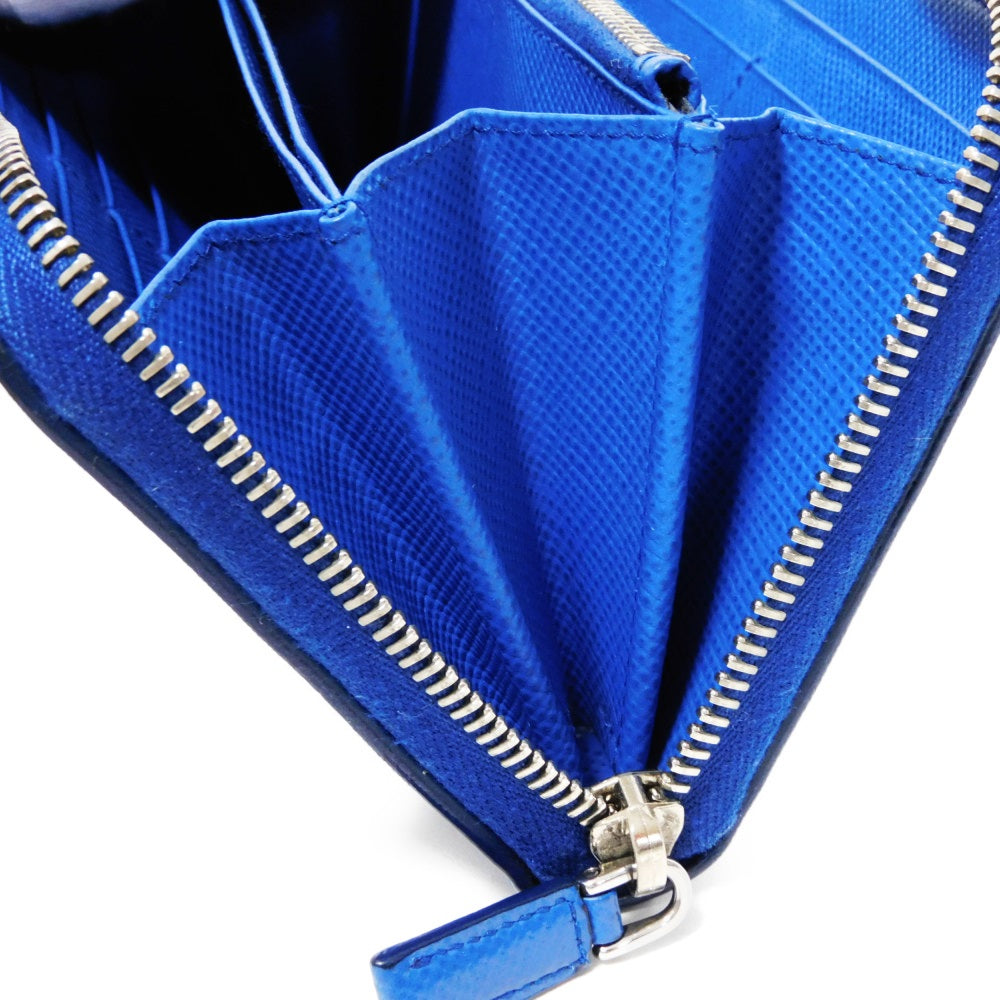 PRADA Long Wallet Purse 2ML317 Safiano leather (stamped) blue logo metal Saffiano striped round zip wallet