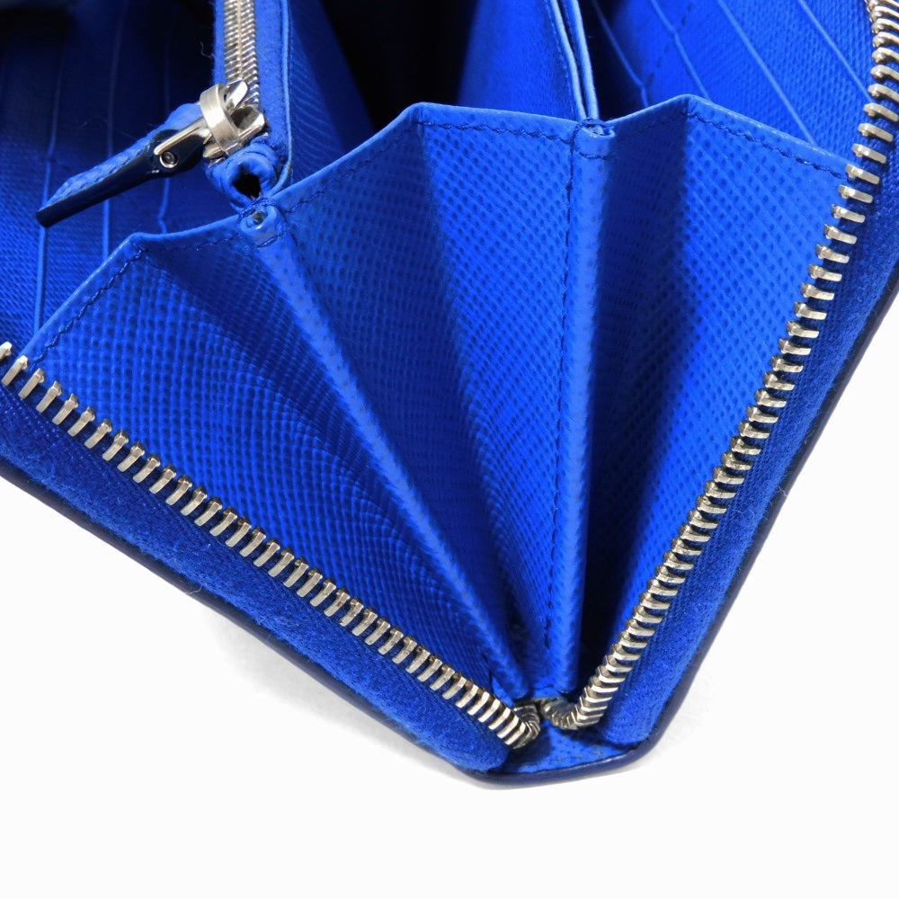 PRADA Long Wallet Purse 2ML317 Safiano leather (stamped) blue logo metal Saffiano striped round zip wallet