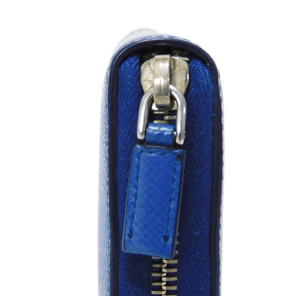 PRADA Long Wallet Purse 2ML317 Safiano leather (stamped) blue logo metal Saffiano striped round zip wallet