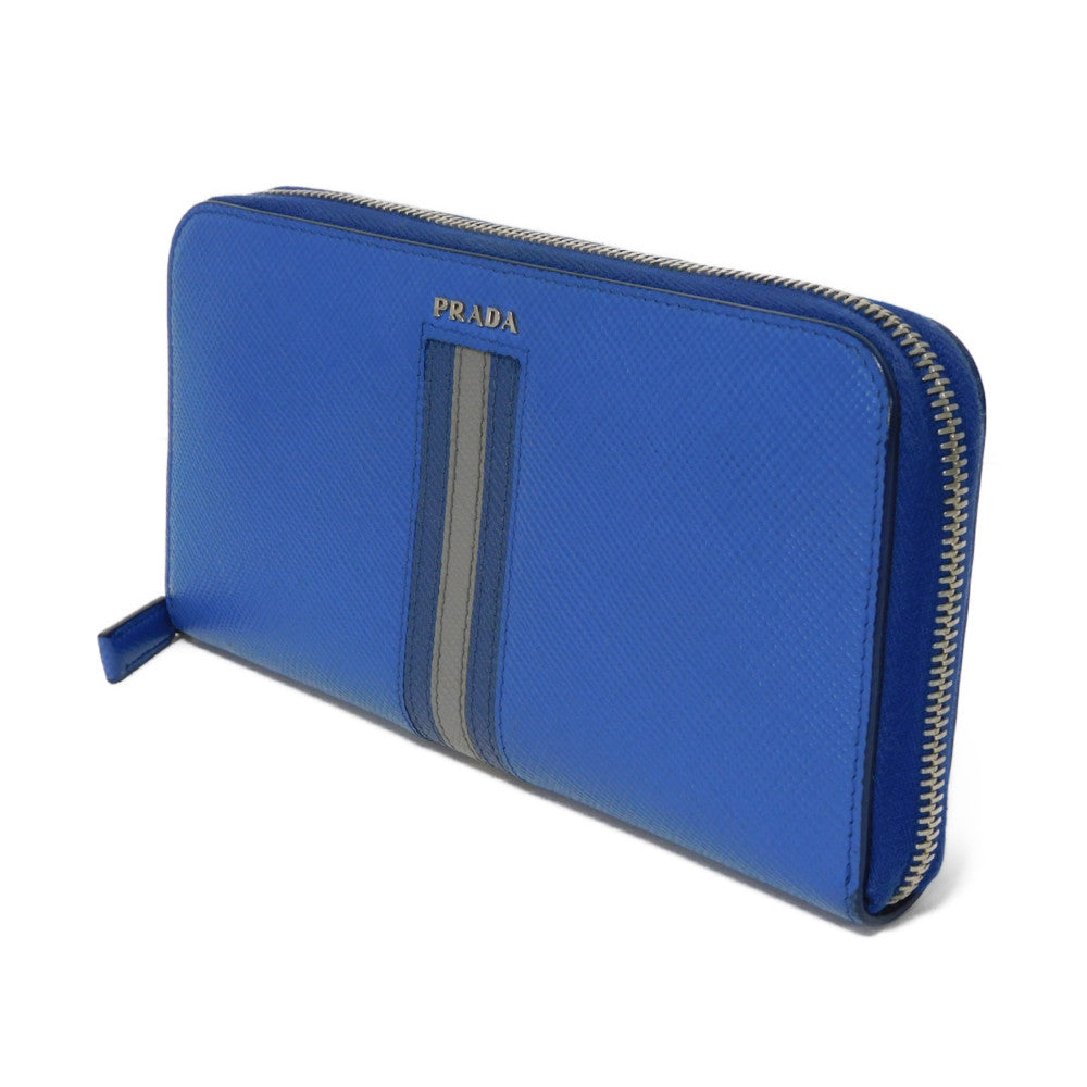 PRADA Long Wallet Purse 2ML317 Safiano leather (stamped) blue logo metal Saffiano striped round zip wallet