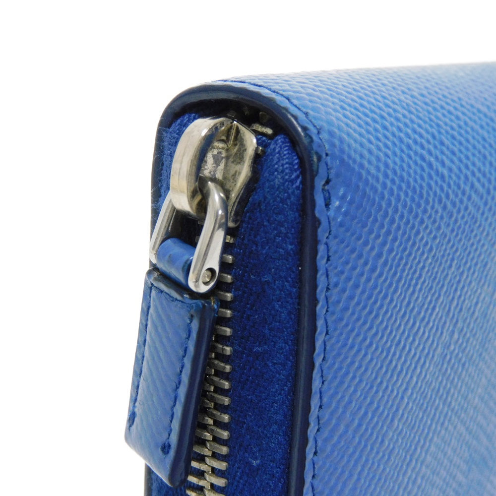 PRADA Long Wallet Purse 2ML317 Safiano leather (stamped) blue logo metal Saffiano striped round zip wallet