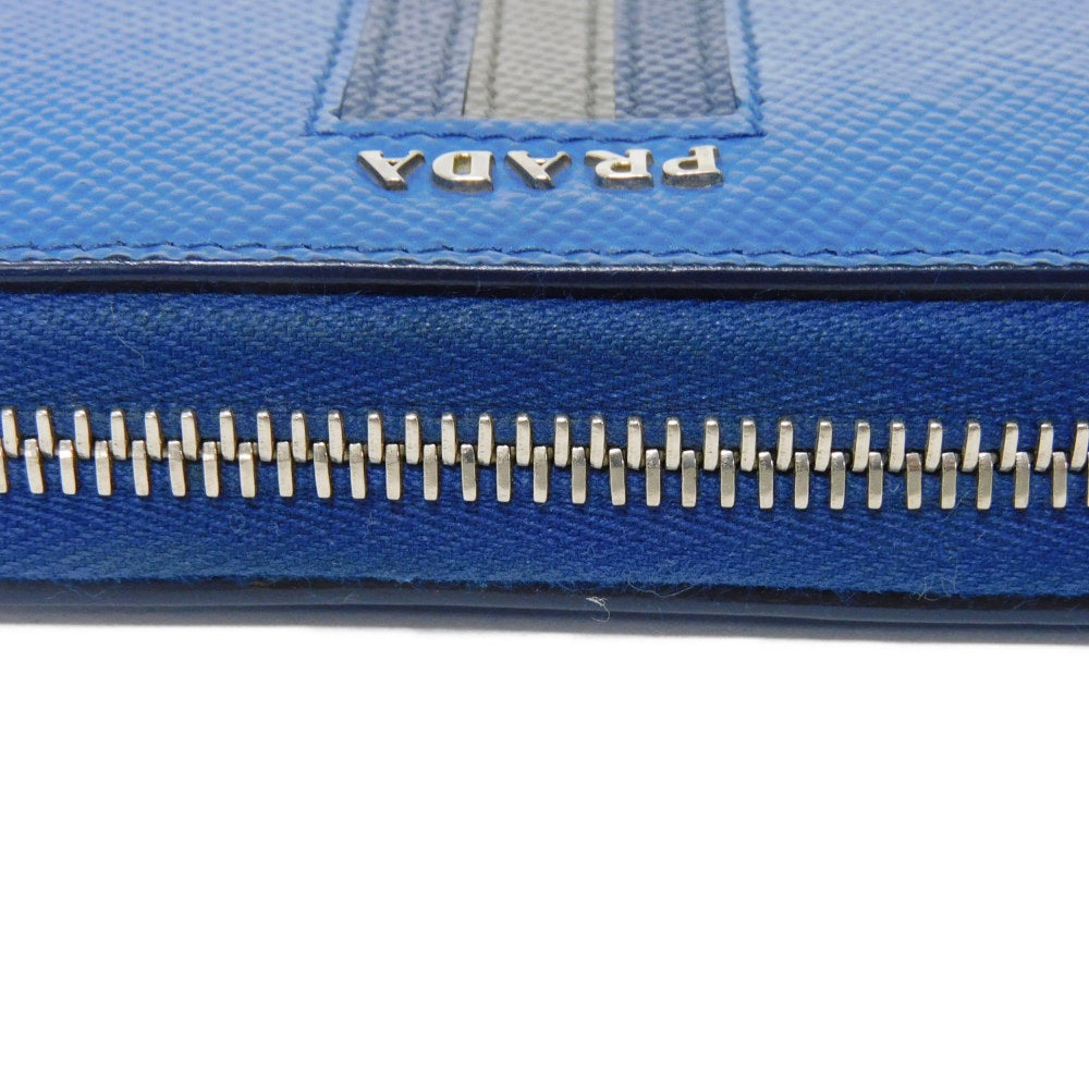 PRADA Long Wallet Purse 2ML317 Safiano leather (stamped) blue logo metal Saffiano striped round zip wallet