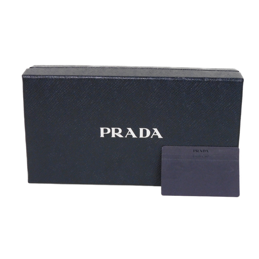 PRADA Long Wallet Purse 2ML317 Safiano leather (stamped) blue logo metal Saffiano striped round zip wallet