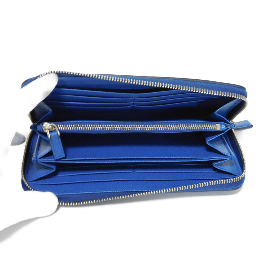 PRADA Long Wallet Purse 2ML317 Safiano leather (stamped) blue logo metal Saffiano striped round zip wallet
