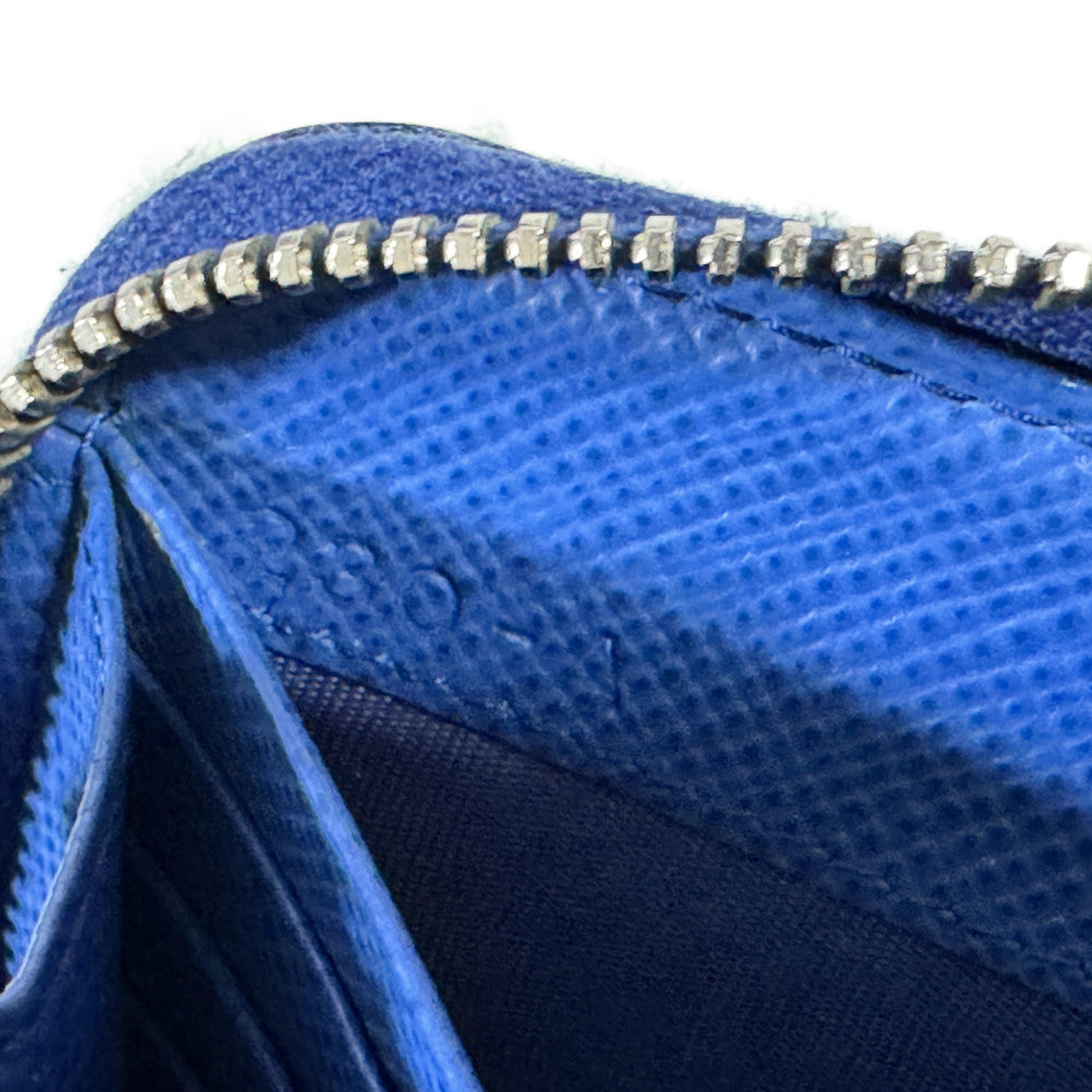 PRADA Long Wallet Purse 2ML317 Safiano leather (stamped) blue logo metal Saffiano striped round zip wallet