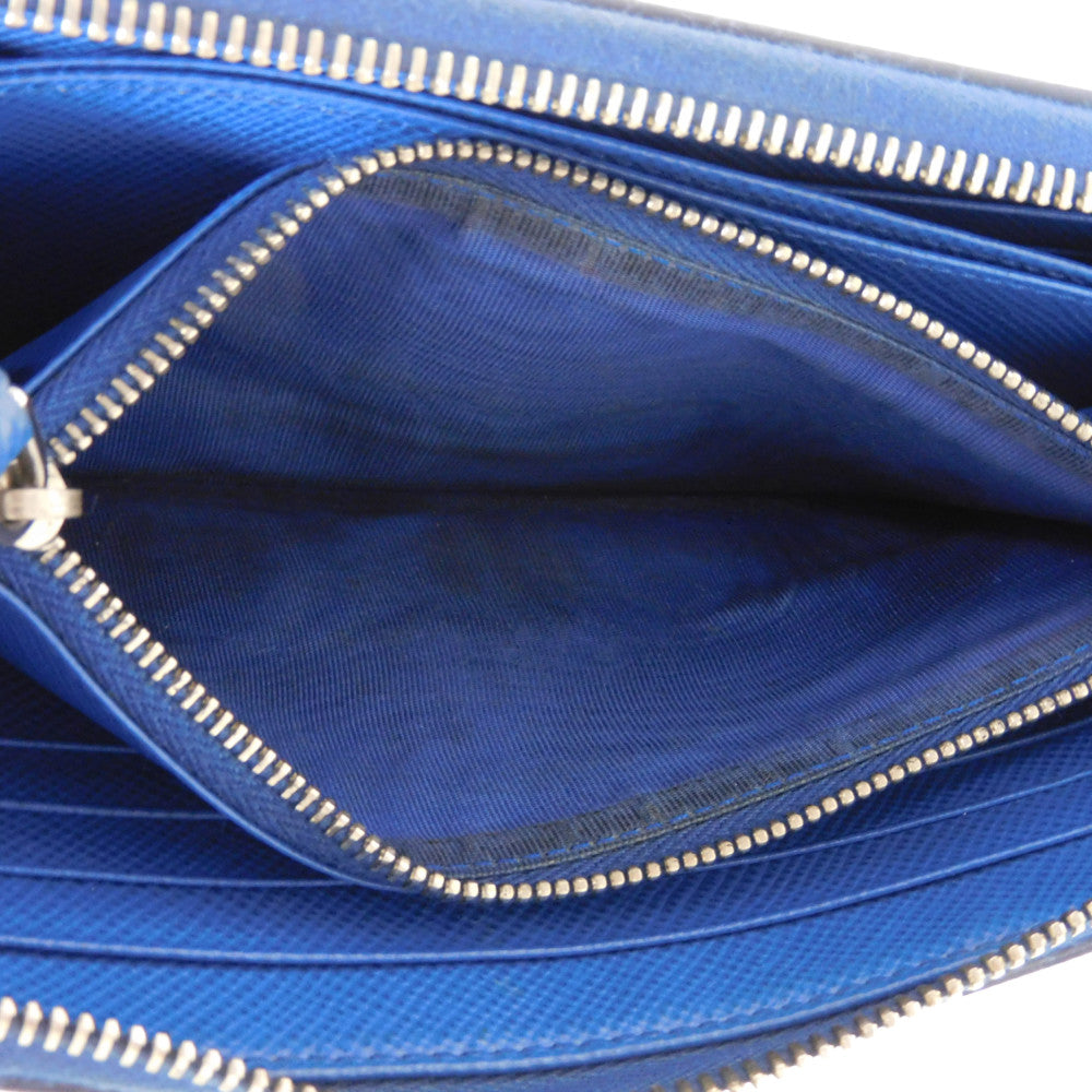 PRADA Long Wallet Purse 2ML317 Safiano leather (stamped) blue logo metal Saffiano striped round zip wallet