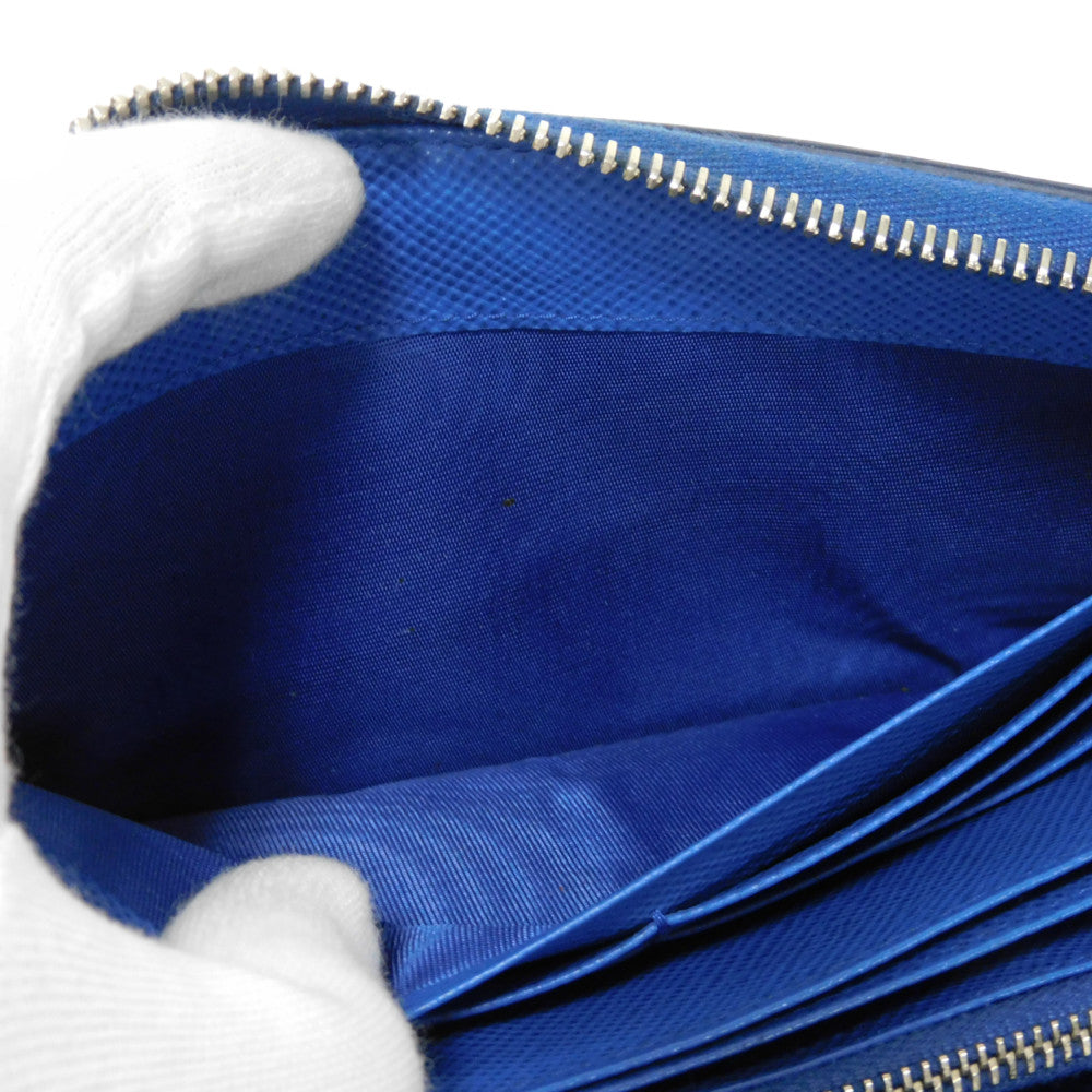PRADA Long Wallet Purse 2ML317 Safiano leather (stamped) blue logo metal Saffiano striped round zip wallet