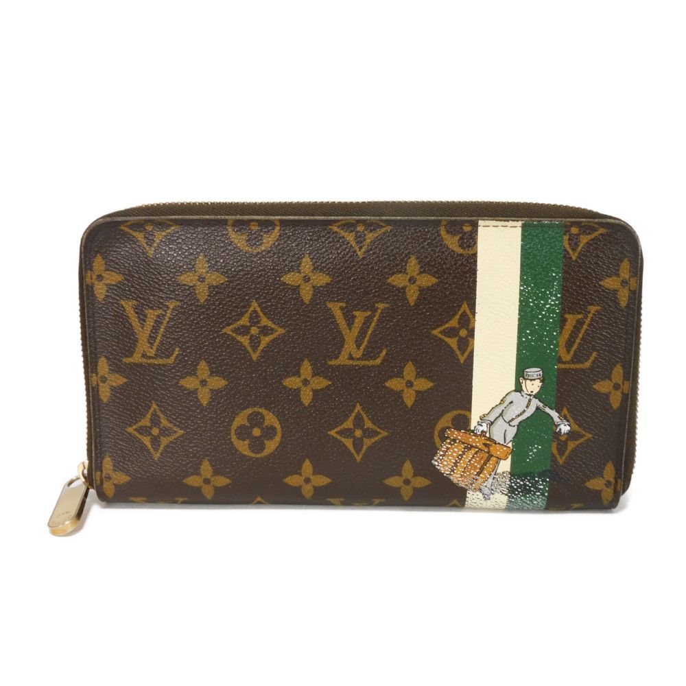 LOUIS VUITTON Long Wallet Purse M60035 Monogram canvas (bellboy print) x grain leather (embossed) Vert Monogram groom Zippy Organizer