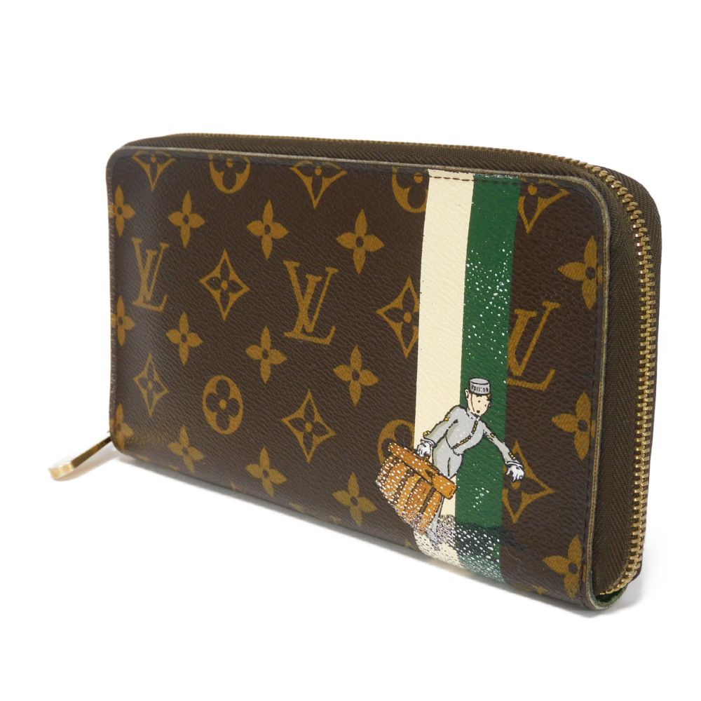 LOUIS VUITTON Long Wallet Purse M60035 Monogram canvas (bellboy print) x grain leather (embossed) Vert Monogram groom Zippy Organizer