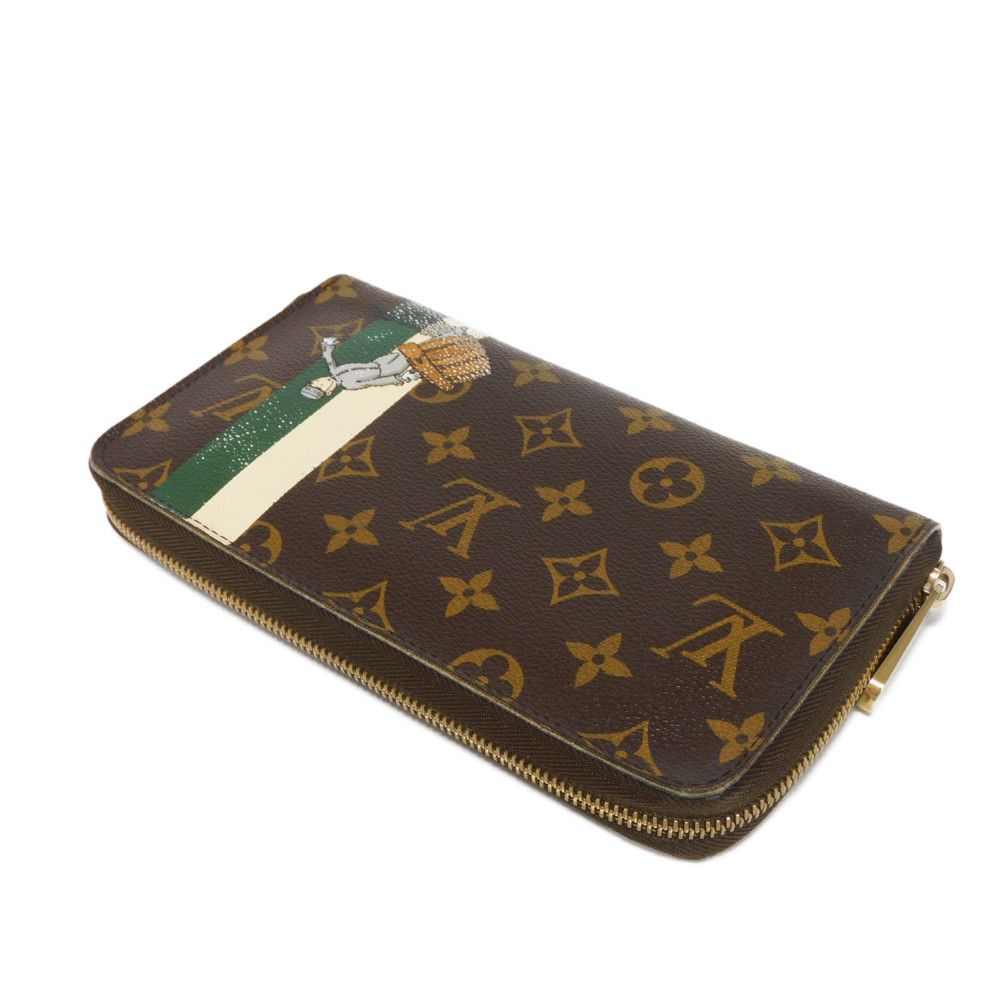 LOUIS VUITTON Long Wallet Purse M60035 Monogram canvas (bellboy print) x grain leather (embossed) Vert Monogram groom Zippy Organizer