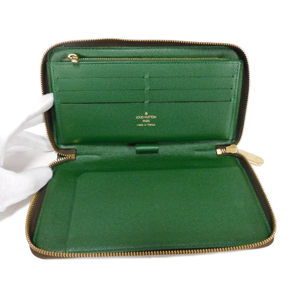 LOUIS VUITTON Long Wallet Purse M60035 Monogram canvas (bellboy print) x grain leather (embossed) Vert Monogram groom Zippy Organizer