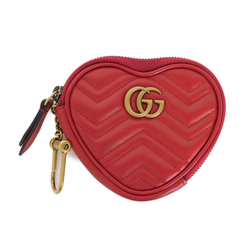 GUCCI Coin case 699517 DTDHT 6433 Calf leather Red GG Marmont Double G heart-shaped coin purse