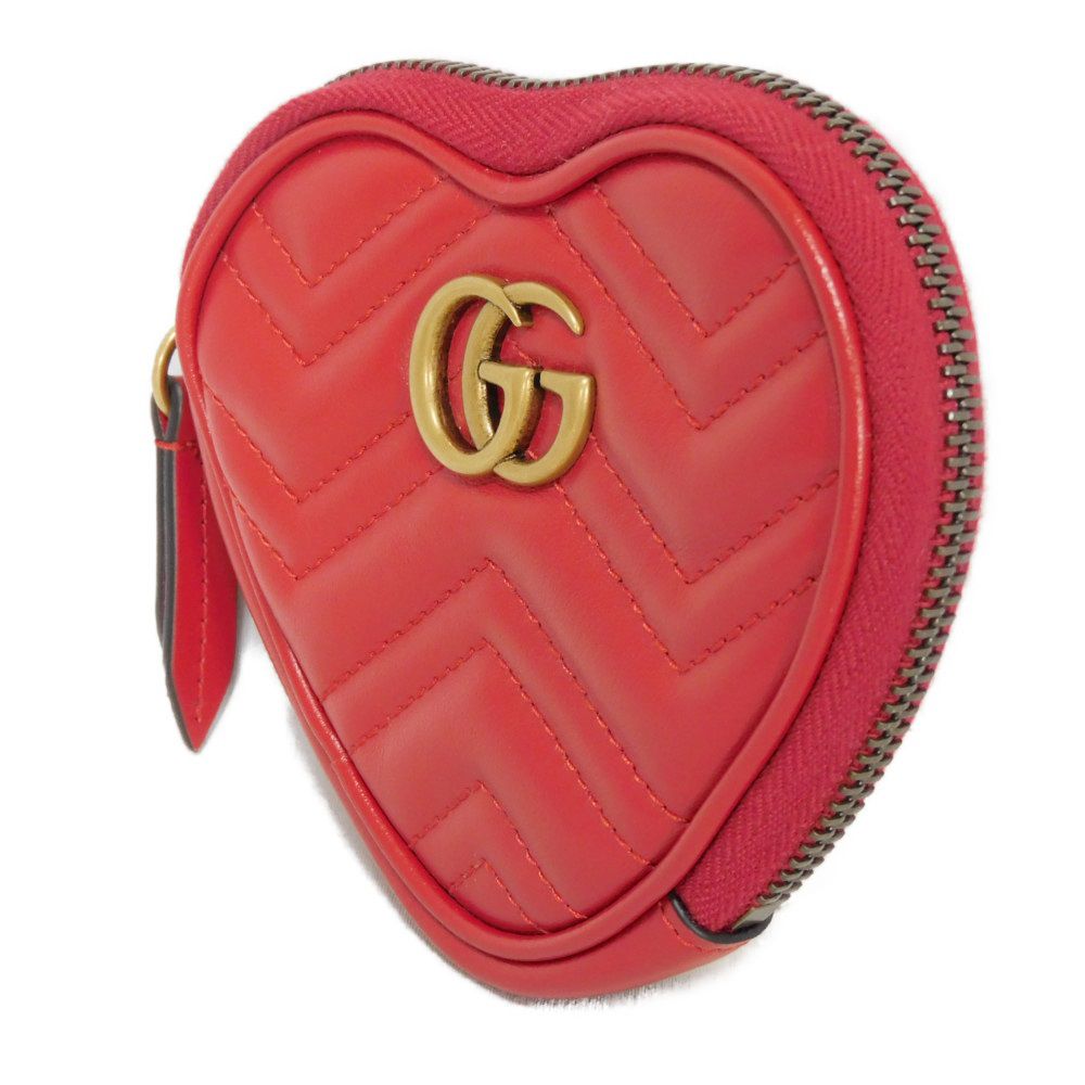 GUCCI Coin case 699517 DTDHT 6433 Calf leather Red GG Marmont Double G heart-shaped coin purse