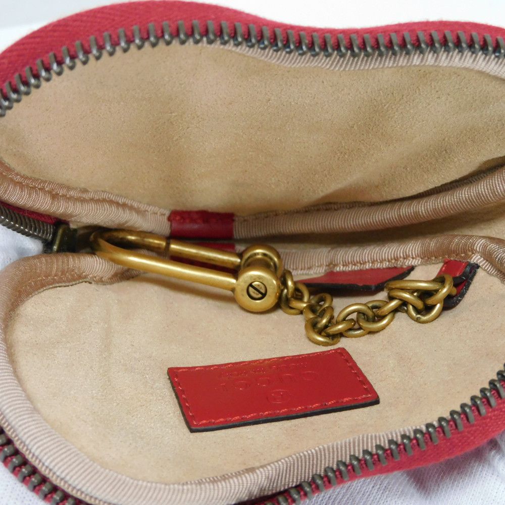 GUCCI Coin case 699517 DTDHT 6433 Calf leather Red GG Marmont Double G heart-shaped coin purse