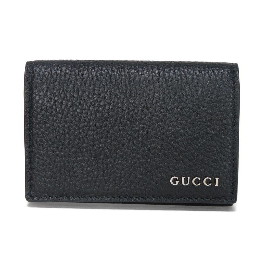 GUCCI Card Case 771152 AABXM 1000 Calf leather (embossed) black Logo metal logo flap card holder