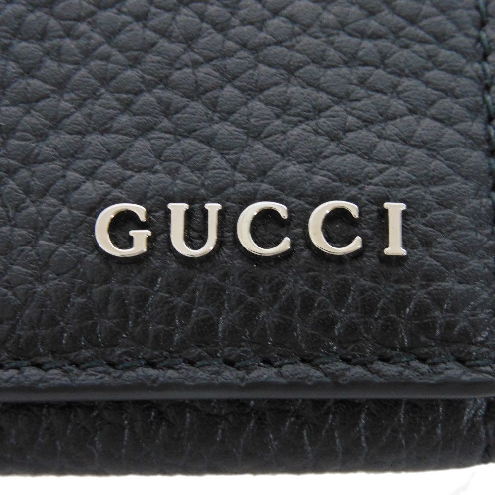 GUCCI Card Case 771152 AABXM 1000 Calf leather (embossed) black Logo metal logo flap card holder