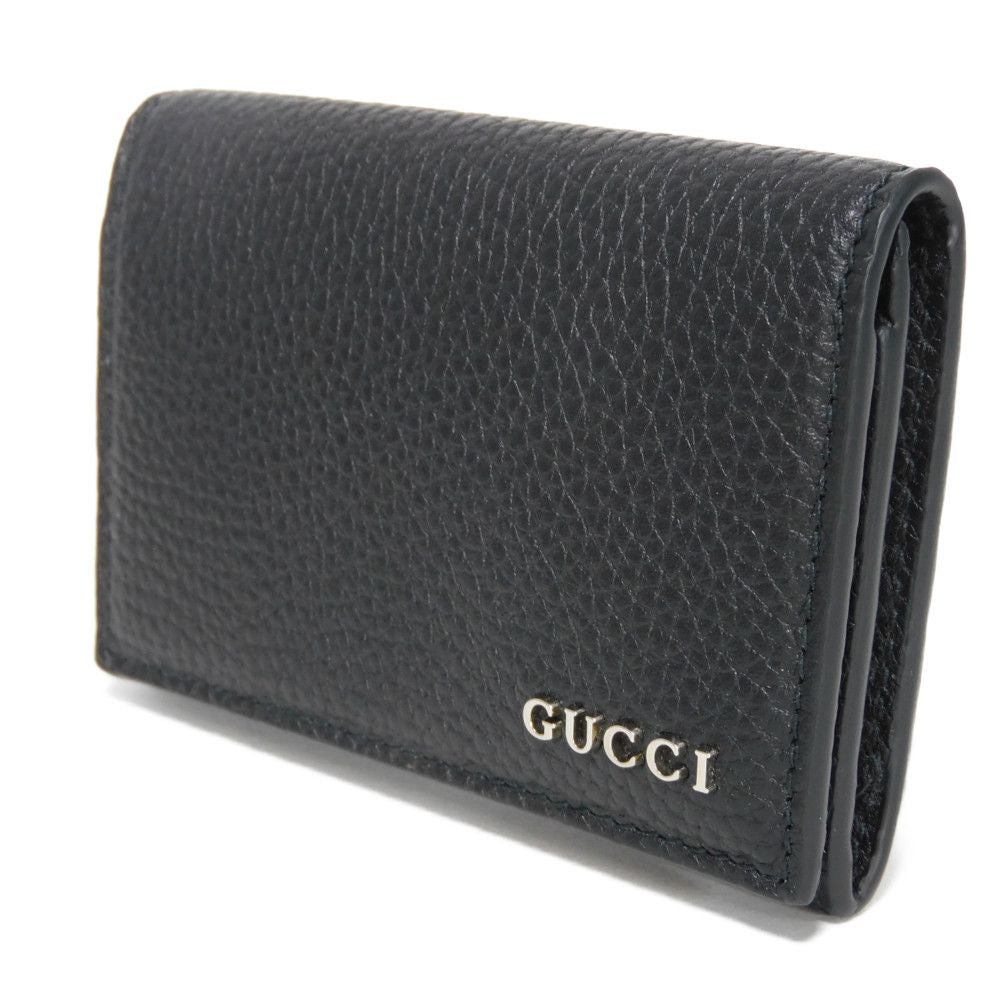 GUCCI Card Case 771152 AABXM 1000 Calf leather (embossed) black Logo metal logo flap card holder